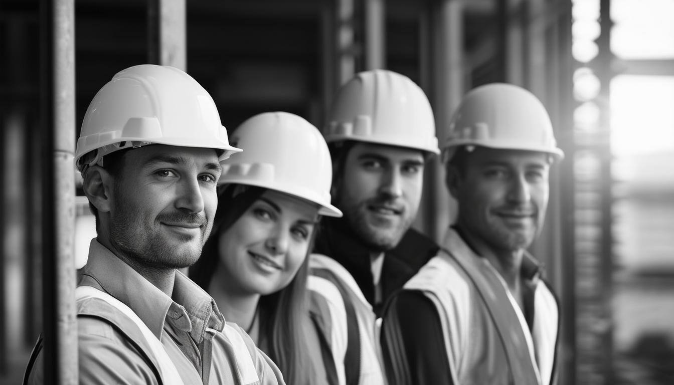 industry people, with construction helmets